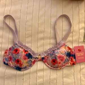 Strawberry Milk Mob Floral Bra - Pink and Blue